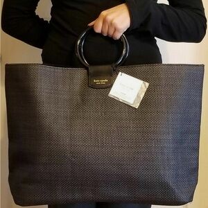 kate spade black woven tote with circular handles